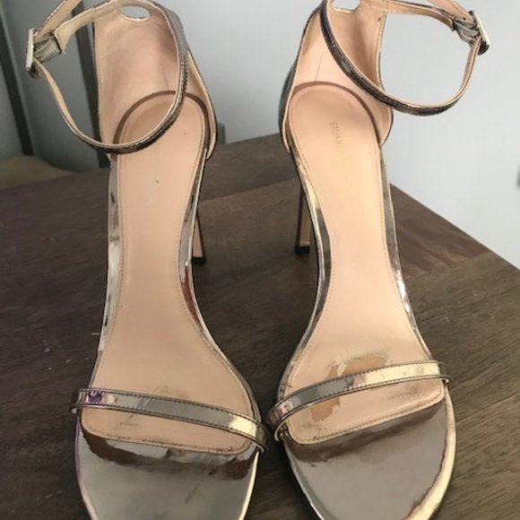 Stuart Weitzman Nudistsong Strap Sandal Heels in Metallic Size 9.5 - Picture 6 of 6